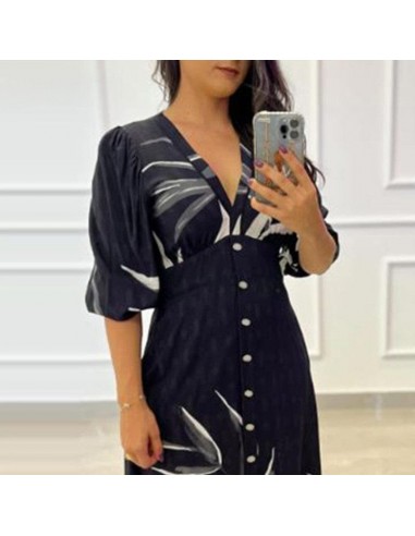 Robe enchanteresse avec fermeture à boutons et encolure profonde 50-70% off 