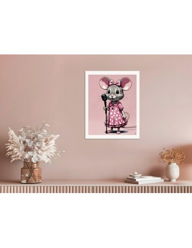 Contemporary Japanese kawaii artist, mouse in a pink dress with a microphone - Poster Toutes les collections ici