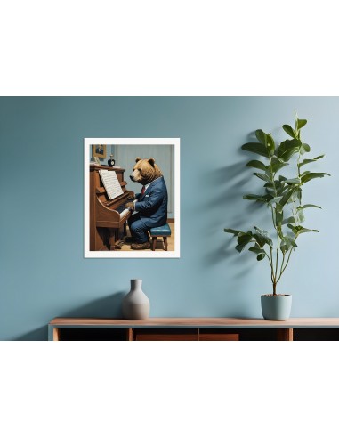 Contemporary Japanese kawaii artist, bear in suit plays piano - Poster brillant des détails fins